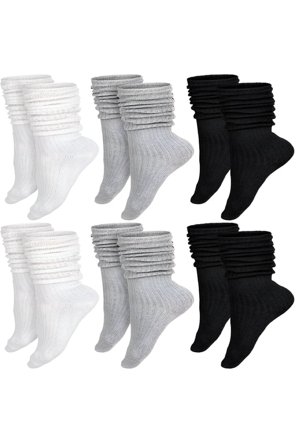 2026 New 6 Pairs Women Slouch Socks Thigh High Boot Cotton Scrunch Stacked Socks Long Striped Winter Stockings for Woman for Casual, Lounge, Sleep, Outdoor Slouch Socks for Women