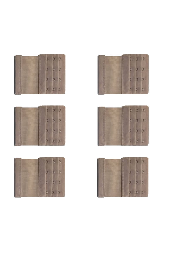 2026 New 6 Pcs Bra Extender,3.8" Elastic Stretch Three Row and Four Fasteners Bra Extension Strap,Skin Friendly Fabric Bra Back Extender,Coffee