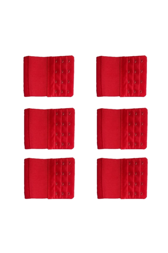 2026 New 6 Pcs Bra Extender 3.8" Elastic Stretch Three Row and Four Fasteners Bra Extension Strap Skin Friendly Fabric for Daily Wear Workout Red