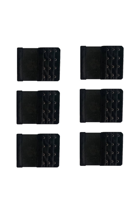 2026 New 6 Pcs Bra Extender,3.8" Elastic Stretch Three Row and Four Fasteners Bra Extension Strap,Skin Friendly Fabric Bra Back Extender,Black