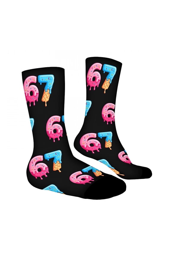 2026 New 67 Socks Ice Cream 6 7 Meme Novelty Six Seven Crew Socks Funny Gifts for Boys Girls Fashion Footwear 7-13 Years Black
