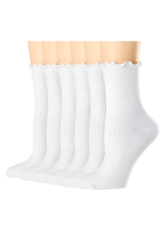 2026 New 6Pairs Ruffle Socks Woman Stylish Lace Design Womens Ruffle Socks Refines Overall Look Frilly Socks Women for Work Party Fashion Style2
