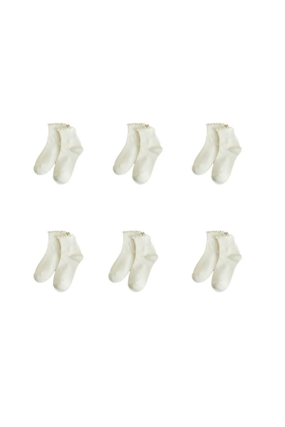 2026 New 6Pcs Ruffle Socks High Elastic Sock Cuff Ruffle Socks Woman Reinforced Heel Flat Seams for Casual Wear School White Ruffle Socks