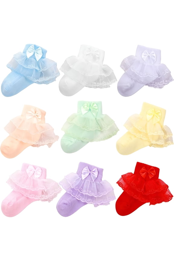 2026 New 9 Pairs Baby Lace Socks Girls' Ruffle Socks Newborn Infants Socks Princess Frilly Socks Lace Cotton Socks for Girls for Daily,Party,School,Photo