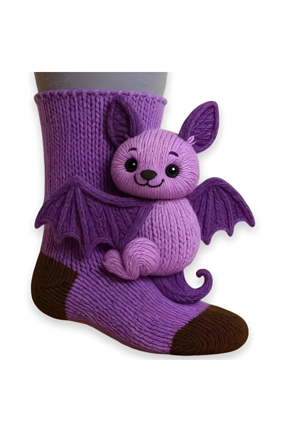 2026 New Animal Print Socks, 3D Knit Animal Socks, Hand Crocheted Double Layer Cotton Warm Socks, Cute Animal Themed Socks for Kids and Adults for Home, Lounge, Sleep, Purple