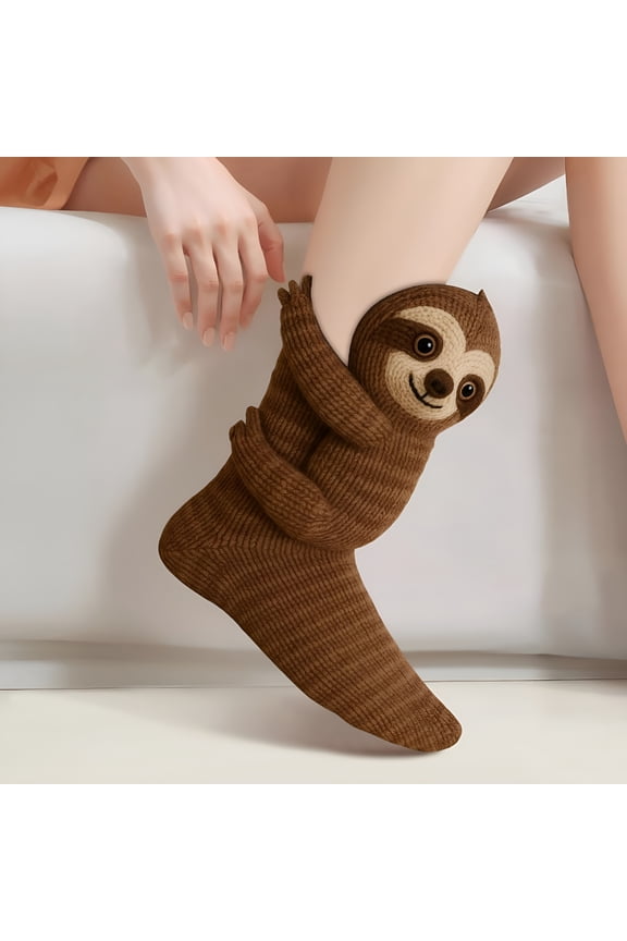 2026 New Animal Socks, 3D Knit Animal Sloth Socks for Women, Cute Plush Animals Hug Sock, Long Stocking Sock for Christmas Gifts for Winter,Home,Party,Gifts,Cozy Sloth Hug Socks