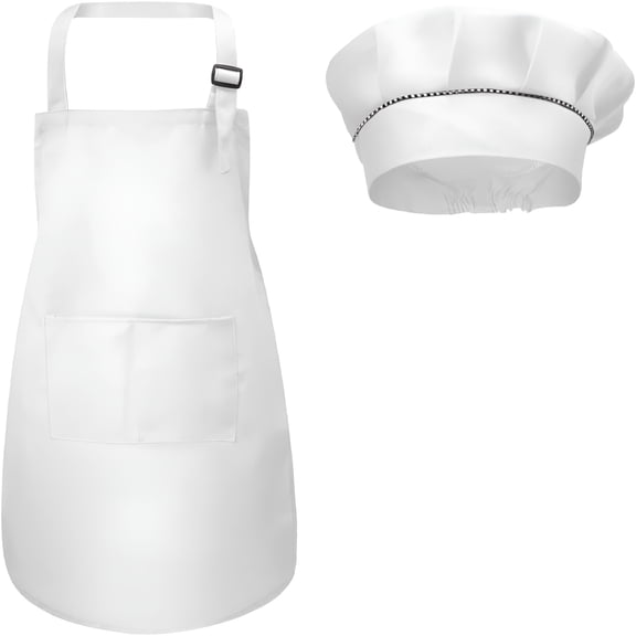 TELOLY 2026 New Apron and Chef Hat Set,Chefs Hat and Apron Adjustable Kitchen Apron with Pockets for Cooking,Baking,And Painting (White,Large,4-12 Years)
