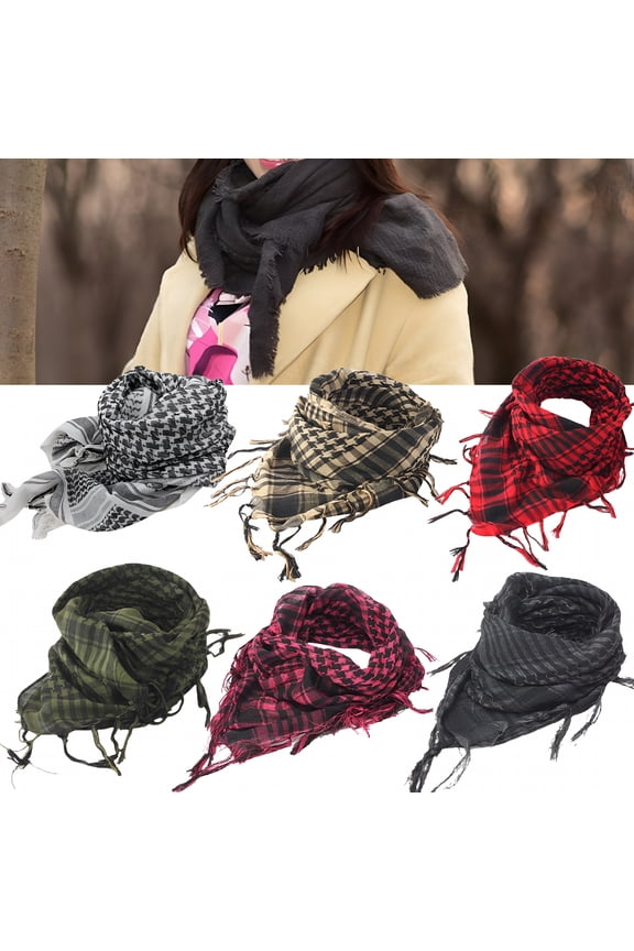2026 New Arab Plaid Fringe Lightweight Scarf Cotton Shemagh Keffiyeh Neck Scarf with Tassel for Outdoor Camping Accessory Unisex for Hiking, Travel, Festival, Beach, Casual