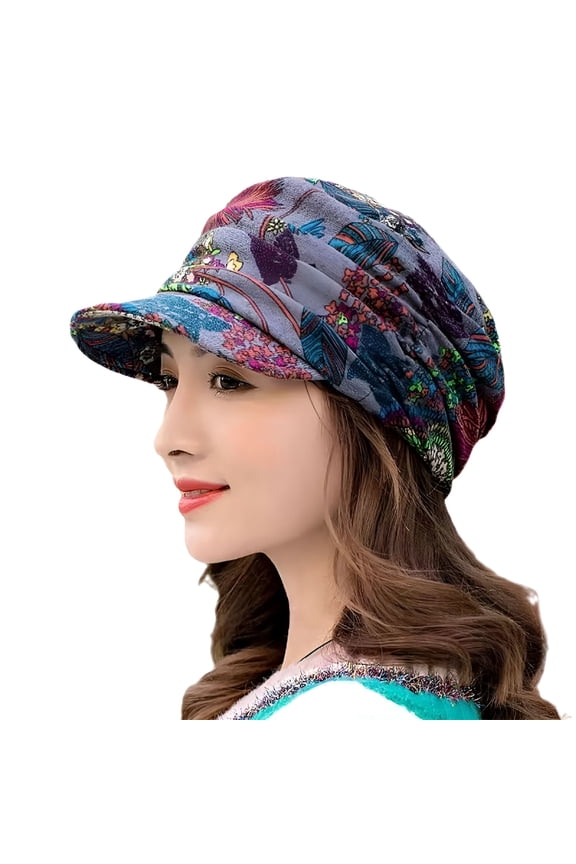 2026 New Baseball Cap Short Brim Warm Foldable Earflap Women Cap Ethnic Style Floral Print Autumn Winter Hat for Outdoor, Casual, Travel, Winter, Daily