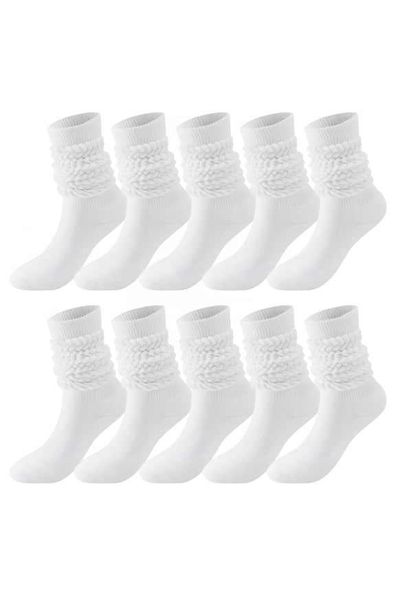2026 New Crew Socks for Women 5 Pairs Solid Color Socks Women Thigh High Boot Socks Soft Scrunch Socks Womens Socks White, for Casual Wear, Boots, Everyday Comfort, Layering, Lounging