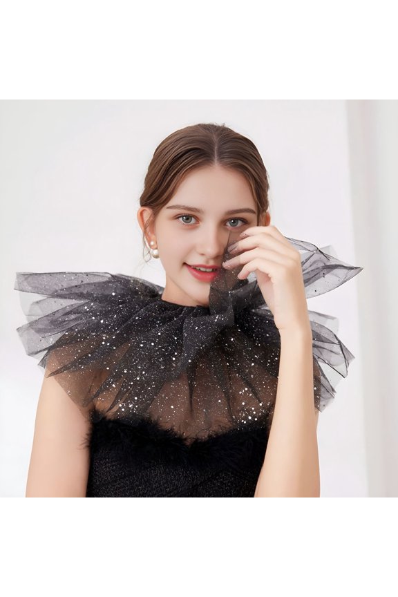 2026 New Decorative Collar Victorian Ruffled Mesh Fake Collar Shawl Tulle Clown Cosplay Neck Ruff Choker for Renaissance Cosplay for Costume,Photoshoot,Party Clown Neck Ruffle Collar