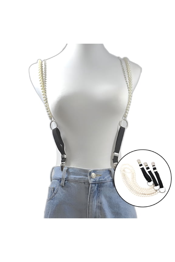 2026 New Fashion Suspenders Women Belts Adjustable Y Back 3 Metal Strap Pearl Strap for Party,Work,Casual,Photoshoot