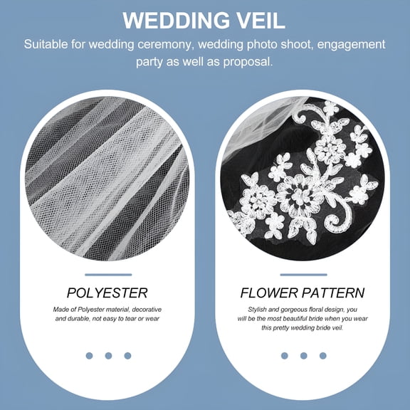 TELOLY 2026 New Floral Embroidered Bridal Veil, White, 36" X 24" for Weddings, Bridal Showers, Photoshoots, Religious Ceremonies, Special Occasions.