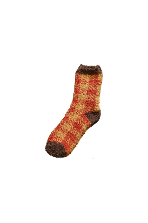 2026 New Fuzzy Socks for Women Comfortable Sleep Companion Fun Socks for Women Soft Coral Fleece Material Fashionable Plaid Design Fluffy Socks for Home Sleep Relaxation Brown