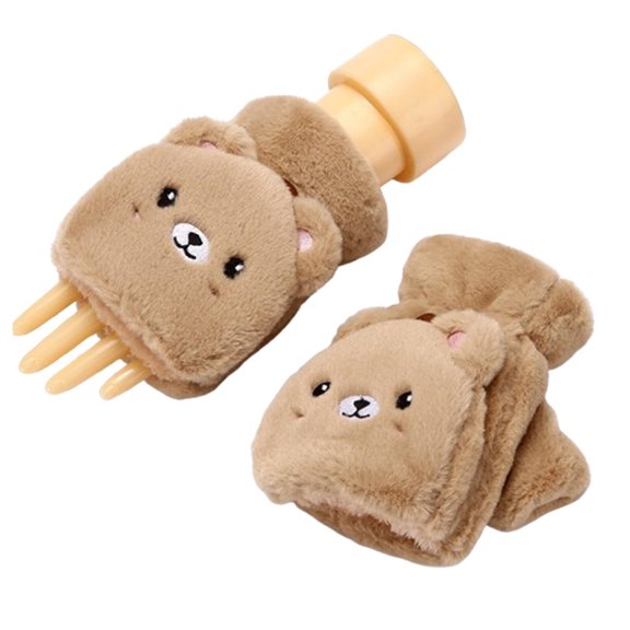 TELOLY 2026 New Gloves Cute Cartoon Bear Winter Gloves Girly Design Soft&Comfortable Warm Gloves for School Outdoor Play Khaki