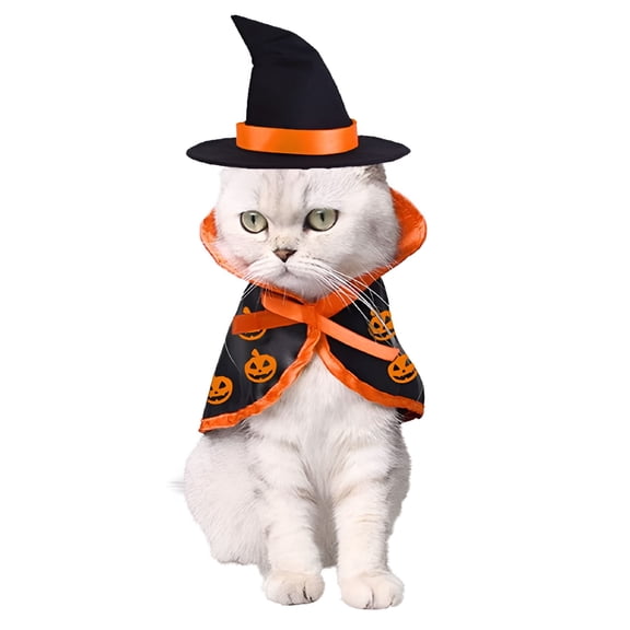 TELOLY 2026 New Halloween Cat Costume Witch Cloak Wizard Hat 2 Pcs Pet Costumes for Small Cats Kittens Cosplay Halloween Party Decoration