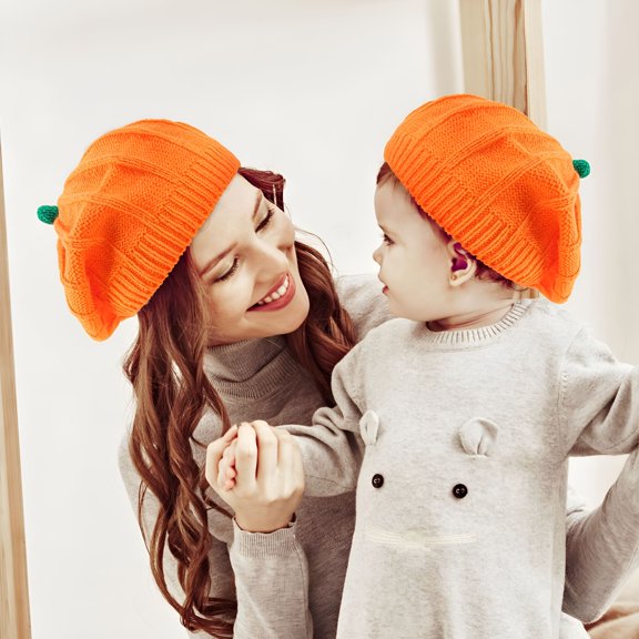 TELOLY 2026 New Knit Beanie Hat for Men/Women Parent-Child Hat Halloween Cute Pumpkin Hat Winter Warm Cotton Running Sports Warm Parent-Child Knitted Hat
