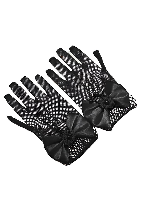 2026 New Lace Gloves for Girls-Tea Party Wedding Flower Girl Gloves,Romantic See-Through Hollow Out Big Bow-Knot Wedding Prom Gloves Kid Gloves Black Lace Gloves