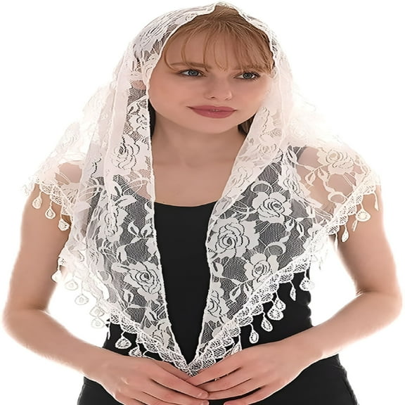 TELOLY 2026 New Lace Mantilla Catholic Church Veil Vintage Chapel Veils Mass Head Covering Triangle Lace Bridal Shawl Latin Scarf for Church Services, Religious Events, Weddings, Formal Occasions