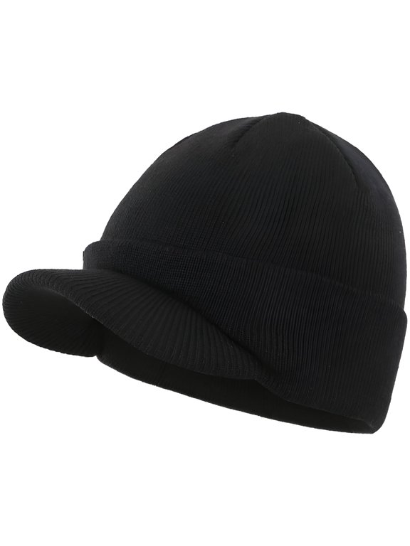 2026 New Men'S Winter Beanie Hat with Brim Warm Double Knit Cuff Beanie Cap for Skiing, Hiking, Daily