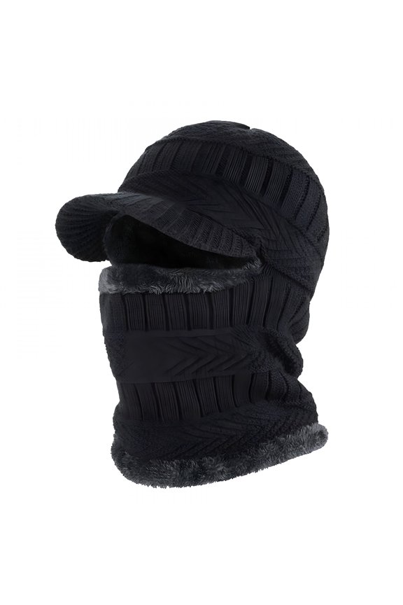 2026 New Men'S Winter Knitted Hat with Neck Warmer,Fleece Lined Beanie with Ear Protection,Thermal Windproof Ski Mask for Cold Weather,Heavyweight Cycling Cap for Outdoor Sports-Black