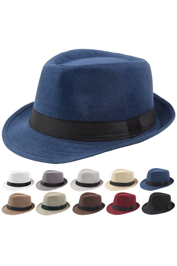 2026 New Men Solid Color Linen Beach Hat, Outdoor Wide Brim Fedora Felt Hat Panama Cap Boater Summer Beach Sunhat for Travel,Pool,Cruise,Holiday