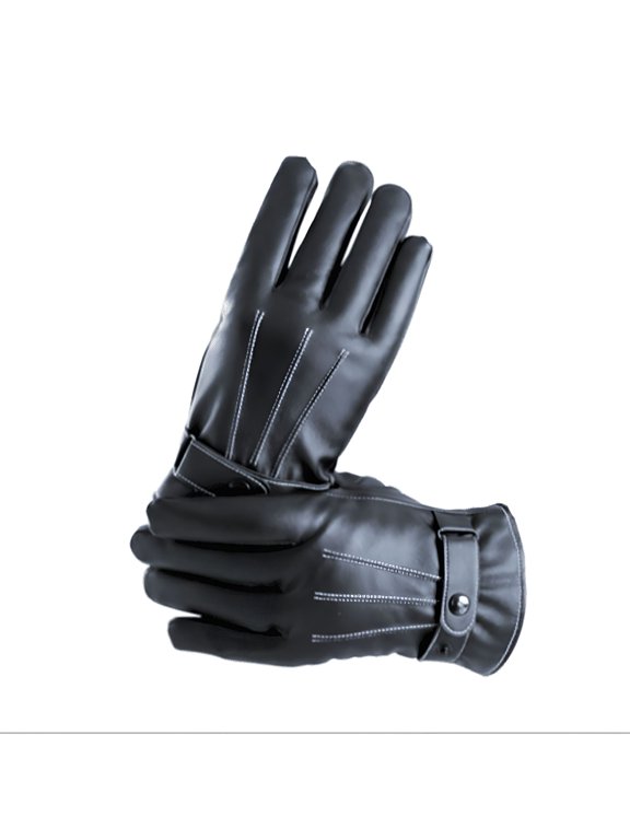 2026 New Men Winter Warm Touch Screen Gloves Black Pu Leather Windproof Thick Mittens for Driving, Cycling, Commuting, Walking, Outdoor