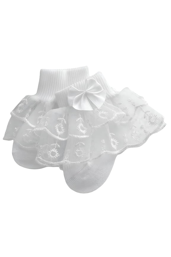 2026 New Newborn Infant Baby Girls Ruffle Eyelet Lace Socks, Super Soft Cotton Ankle Socks Princess Frilly Socks with Bow Ruffle Socks for Girls for Newborn, Party, Casual, Sleep, Gift