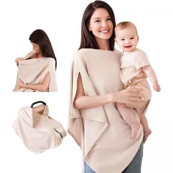 TELOLY 2026 New Nursing Cover for Breastfeeding,Soft&Breathable Privacy Poncho,Multi-Use Feeding Shawl,Comfortable&Portable Breastfeeding Cover for Women(Beige)