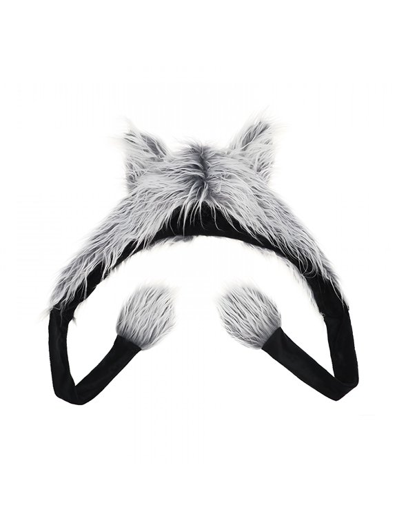 2026 New Oversized Wolf Hat with Ear and Pompoms Skiing Hat Furry Hat Cartoon Photo Props Outdoor Head Wrap Hat for Halloween