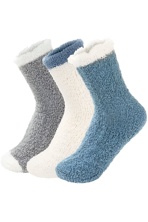 2026 New Running Socks Black Socks 3 Pairs Patchwork Womens Fuzzy Socks Cozy Fluffy Winter Cabin Slipper Warm Soft Thick Comfy Socks Cozy Socks for Women Blue