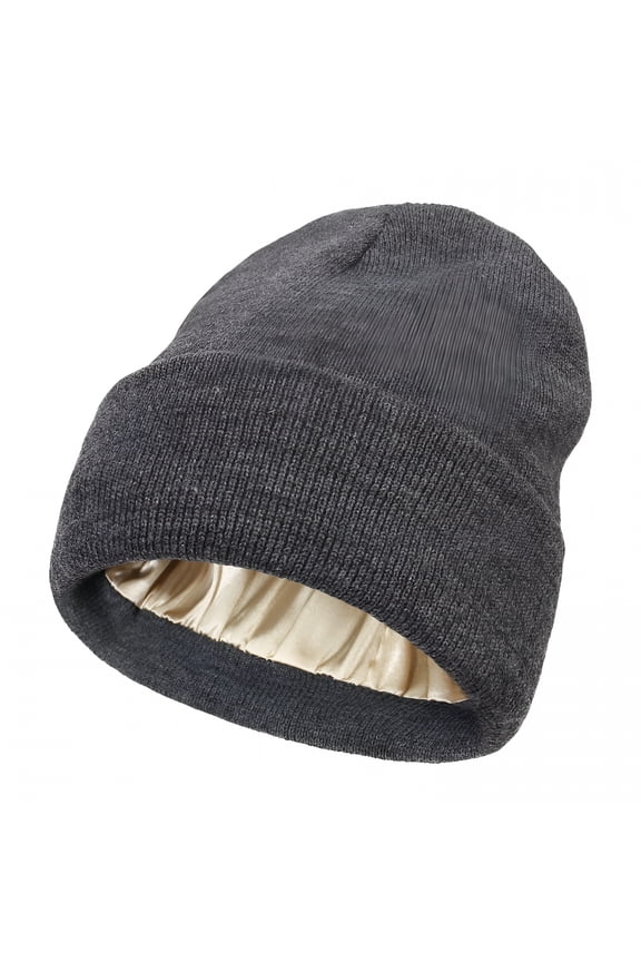 2026 New Satin Lined Anti Static Beanie for Women Winter No Static 2 Layer Knitted Hat Silk Satin Bonnet Hair Cover Sleep Cap for Sleep,Home,Travel,Relaxation,Night