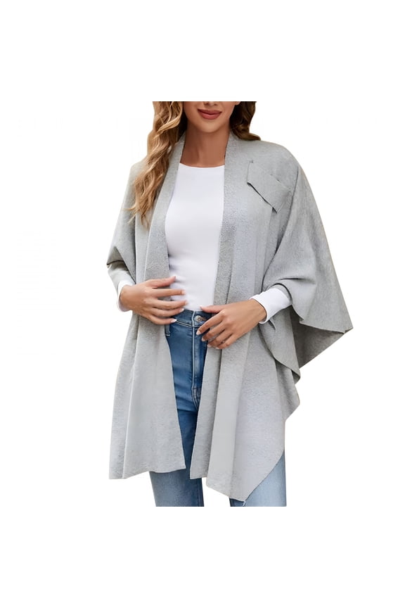2026 New Shawl Wraps, Womens Large Front Ponchos Knitted Sweater Wrap Topper Fall Winter Elegant Shawls Cape Concert Dress Scarves for Women Lightweight, Grey