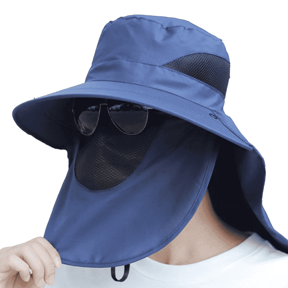 TELOLY 2026 New Sun Hat Polyester Fiber Summer All Inclusive Sun Protection Hats Large Brim Full Face Protection Air Overhead Mens Hat,Navy Blue,Half Brim