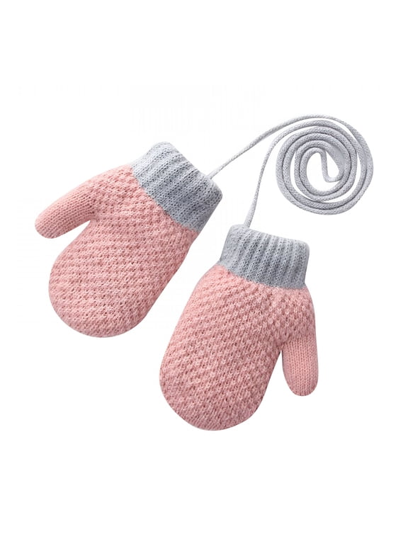 2026 New Toddler Gloves Winter for 1-3 Years Toddlers Mittens with String Fleece Lined Winter Warm Knitted Snow Gloves Cold Weather Baby Gloves
