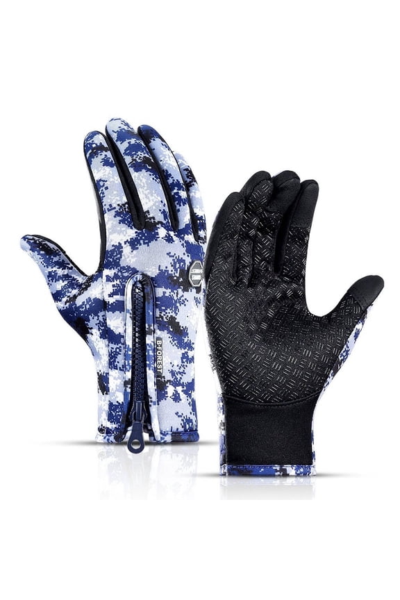 2026 New Warm Winter Leather Gloves for Women Men - All-Device Ready, Blue Camouflage for Outdoor Activities, Commuting, Winter Sports, Hiking, Driving.