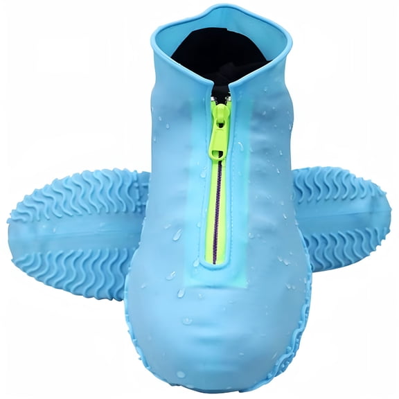 TELOLY 2026 New Waterproof Shoe Covers,Reusable Foldable Non-Slip Rain Shoe Covers with Zipper,Shoe Protectors Overshoes Rain Galoshes for Men and Women for Home,Outdoor,Travel Blue L