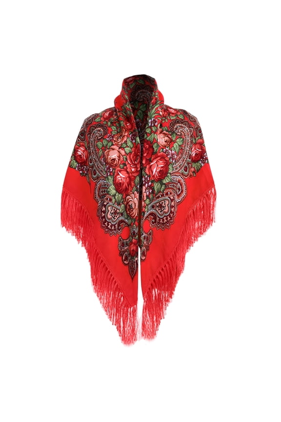 2026 New Winter Scarfs for Women Russian Babushka Women'S Scarf Shawl Wrap Oversized Traditional Retro Ukraine Style Printed Tassels Square Scarfs