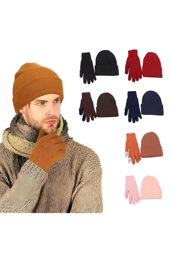 2026 New Winter Warm Beanie Hat Touchscreen Gloves Set, Soft Skull Cap Gloves Set for Men and Women with Warm Knit Fleece Lined Hats and Gloves Sets