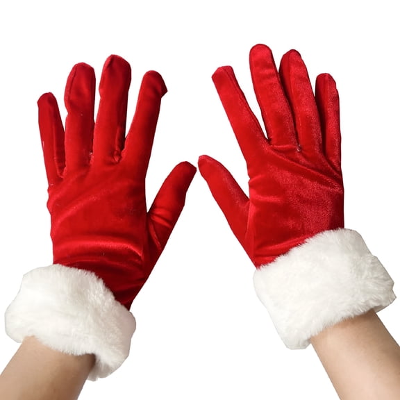 TELOLY 2026 New Women Cosplay Santa Gloves Warm Mittens White Cuffs Full Finger Gloves for Christmas Party,Holiday Cosplay,Festive Events