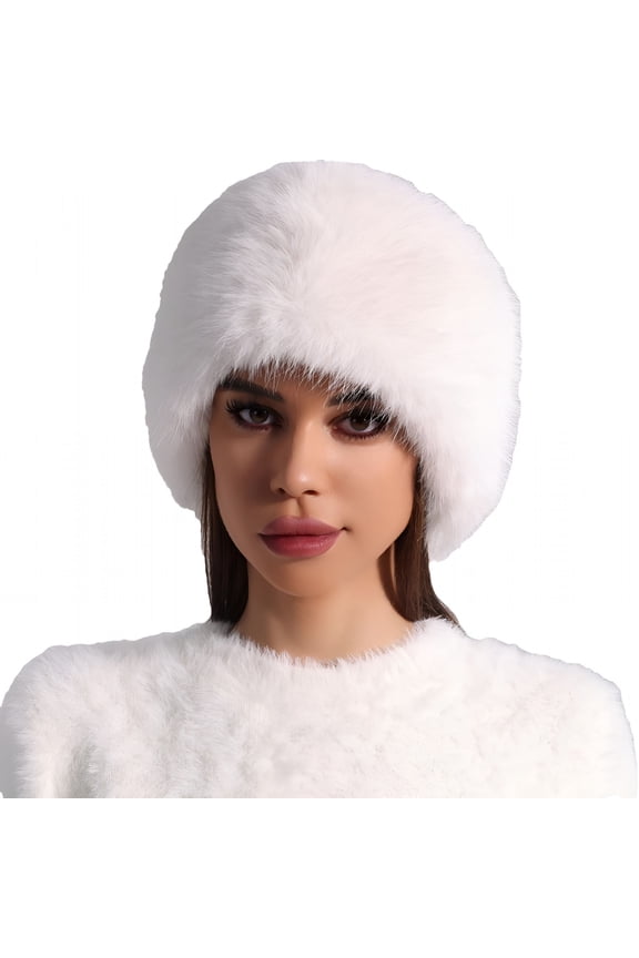 2026 New Women Faux Fur Headband Hat with Stretch Winter Fluffy Plush Ear Warmer Earmuff Head Wrap for Outdoor,Casual,Walking,Travel,White Fur Hat
