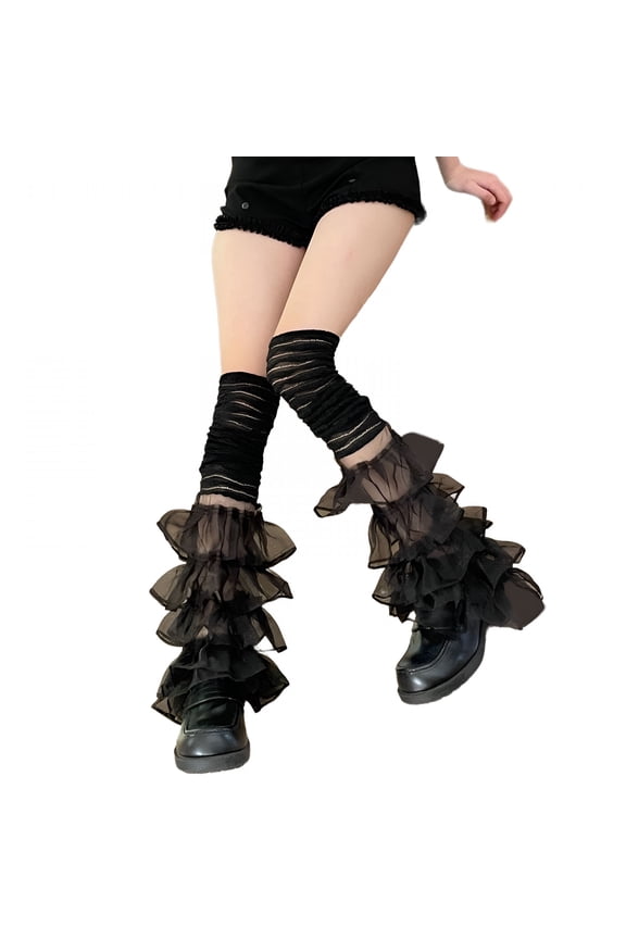 2026 New Women Ruffle Lace Leg Warmer Flared Boot Cuffs Thigh High Socks Mesh Leg Sleeves 90S Harajuk Streetwear Gifts for Casual Wear, Dance, Cosplay, Street Fashion