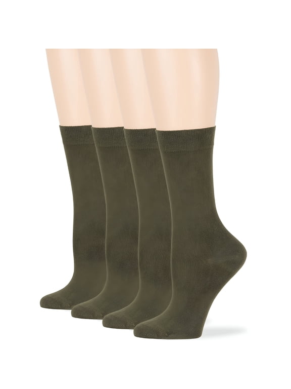 2026 New Women'S Bamboo Dress Socks - 4 Pack Large - Casual Crew Lightweight - Sock Size 10-12 Shoe Size 8-12 L for Work,Casual,Office,Travel,Olive Green