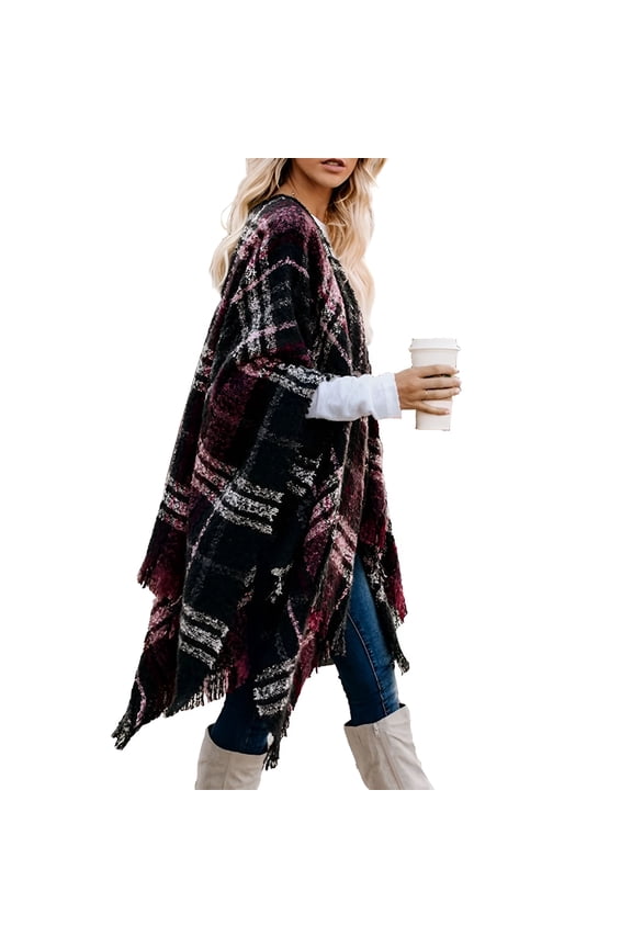 2026 New Women'S Plaid Sweater Poncho Oversize Cape Coat Open Front Blanket Shawls Wraps Tassel for Casual,Work,Travel,Shopping,Outing