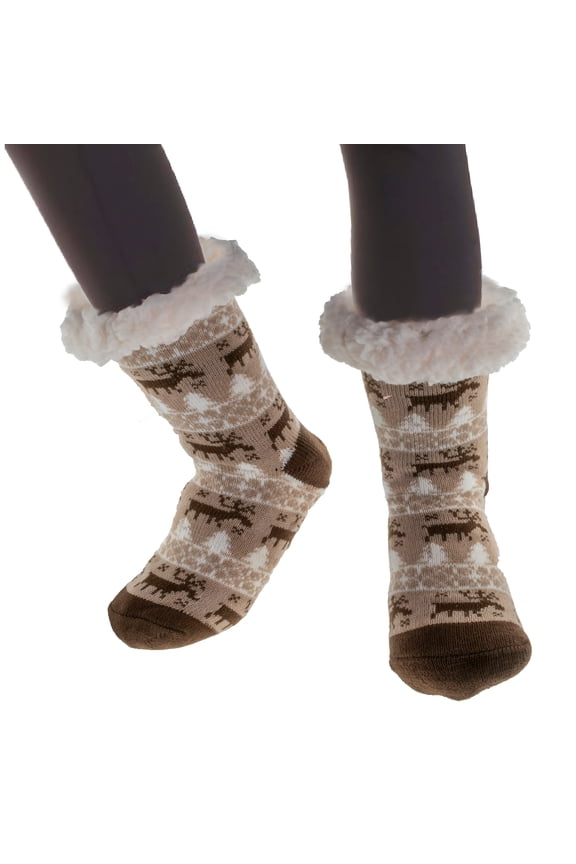 2026 New Women'S Thermal Sherpa Slipper Socks (2 Pairs)-Plush Fleece,Warm&Toasty Footwear for Cold Winter Weather  Non-Skid Gripper Bottom,For Cozy Indoor Nights&Christmas Holidays-Dark Brown
