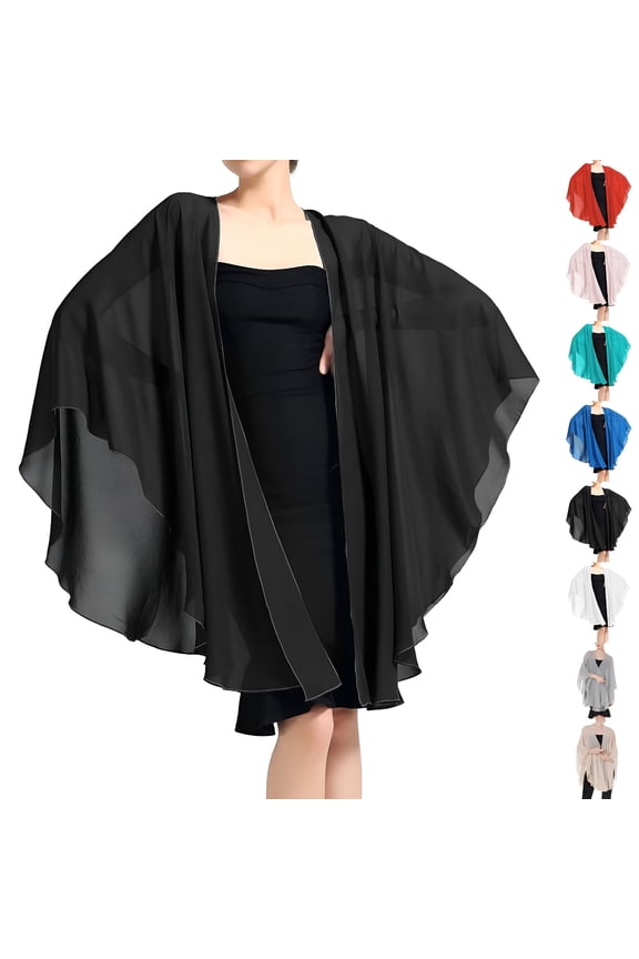 2026 New Women Shawls and Wraps for Evening Dresses, Chiffon Silk Scarf, Formal Silky Pashmina Shawls for Weddings (94X135Cm, Black)