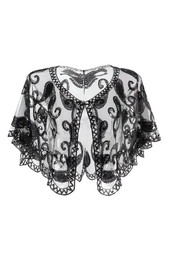 2026 New Womens Shawl Wrap and Scarf - Chiffon Sequins Cape for Evening Dress Wedding Shrug Cover Up for Party Prom Cocktail Formal (Length 46Cm, Black)