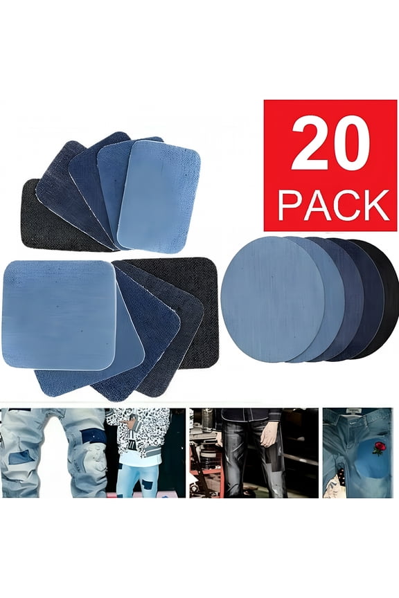20Pcs Iron-on Patches Jean Patches Denim Fabric Patches No-Sew Mending Cloth Knee Pant Patches 4 Sizes for Kids Women Men Jeans & Clothing Repair