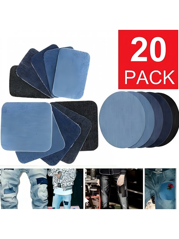 20Pcs Iron-on Patches Jean Patches Denim Fabric Patches No-Sew Mending Cloth Knee Pant Patches 4 Sizes for Kids Women Men Jeans & Clothing Repair