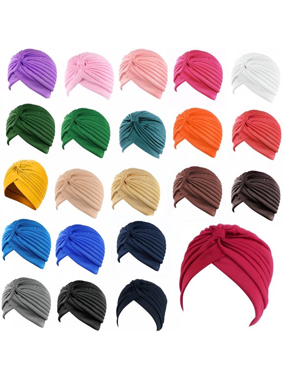 22Pcs Stretch Turbans Chemo Head Wrap for Women Man Cancer Head Beanie Twisted Turban Cap Cover Hats